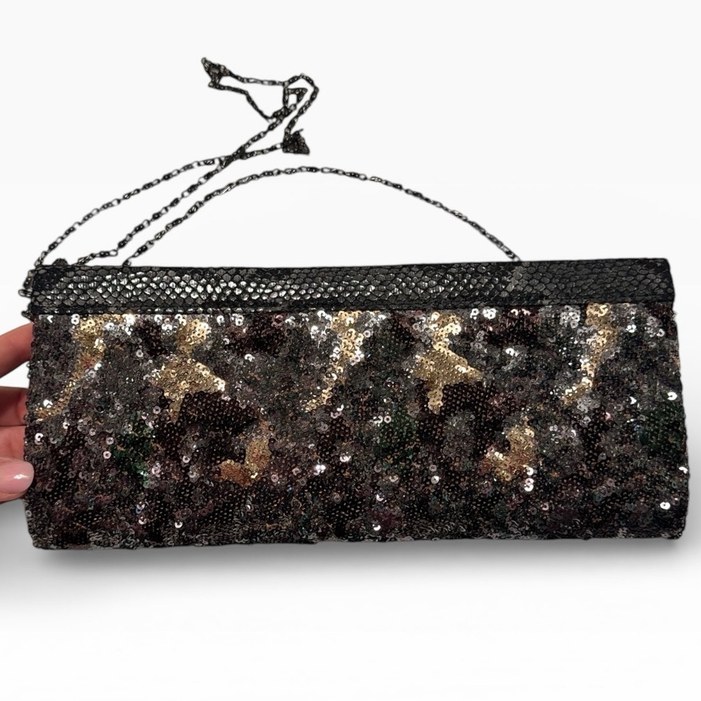 BIG BUDDHA sequin camo clutch crossbody bag
